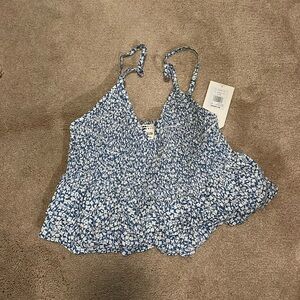 Billa bong cropped top blue and white smocked